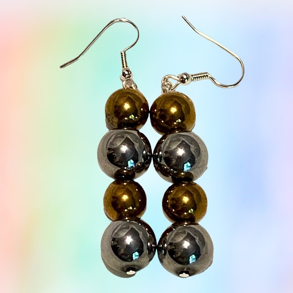 Hand Crafted Earrings Gold & Silver Mirror Ball Dangle Glass Party Pierced - Picture 1 of 9